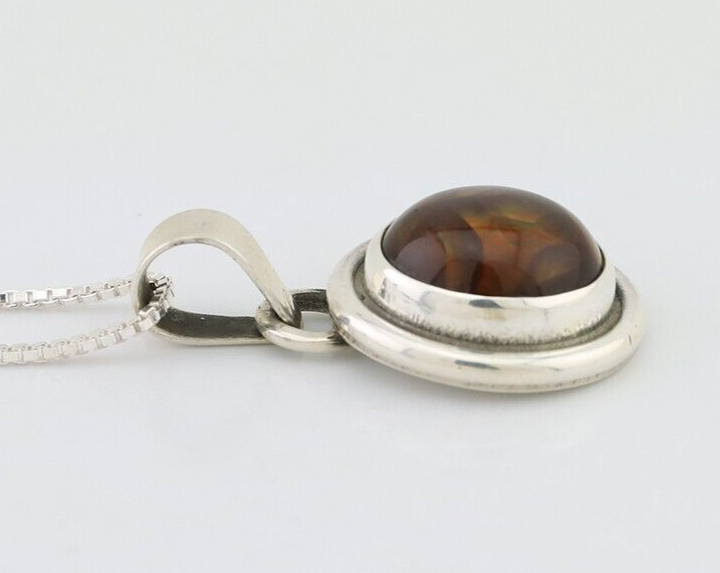 Navajo Handmade Necklace 925 Silver Fire Opal Artist Signed Sunburst C.80's