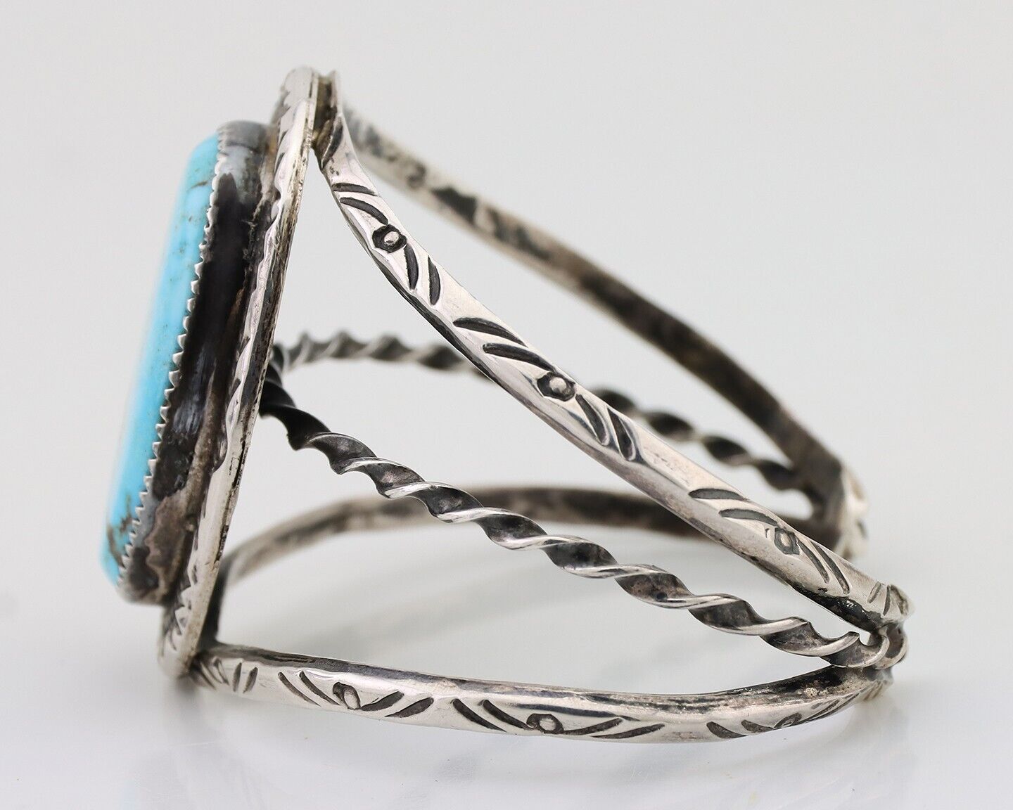 Navajo Cuff Bracelet 925 Silver Natural Turquoise Artist Signed JMC C.80's