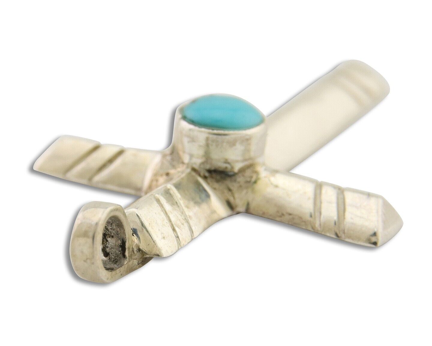 Navajo Sand Cast Cross Pendant 925 Silver Turquoise Artist Signed J Yazzie C.80s