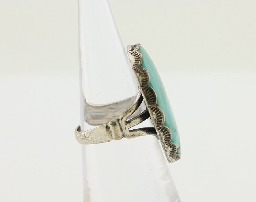 Navajo Ring 925 Silver Natural Turquoise Signed C STAR Size 6.25 C.80's
