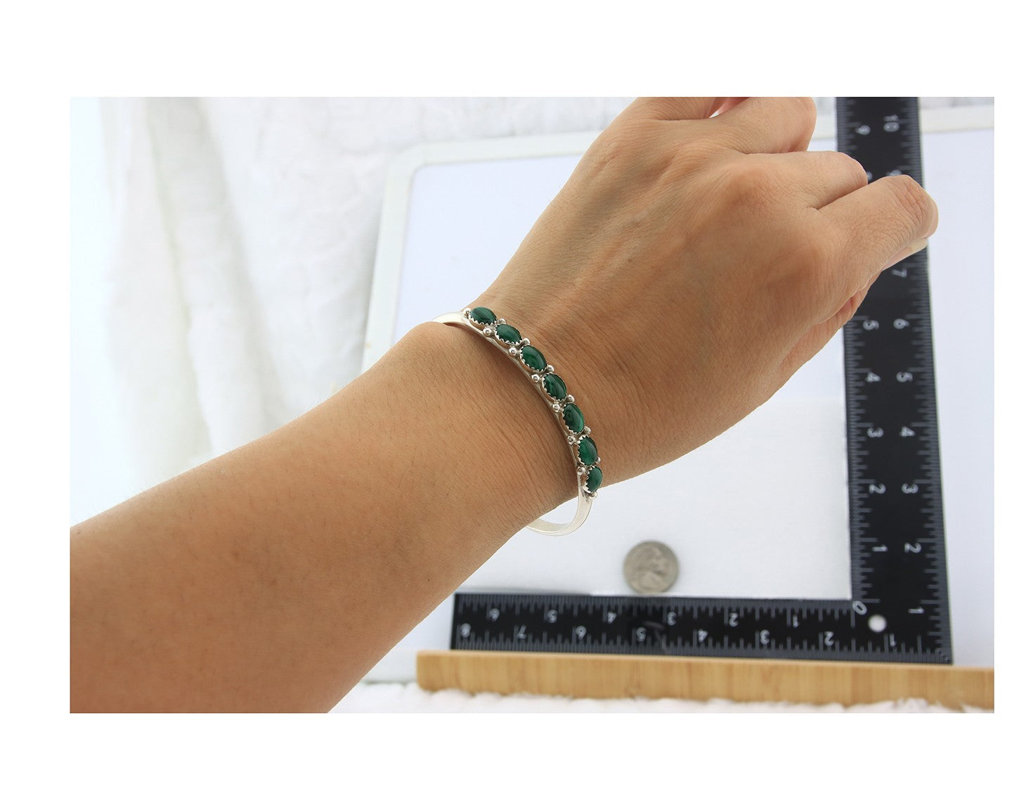 Navajo Cuff Bracelet Sterling Silver Natural Malachite Vintage Signed SS