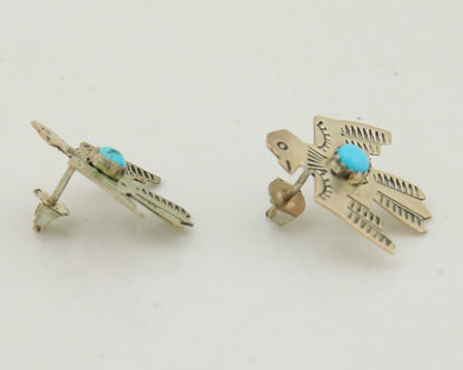 Navajo Thunderbird Earrings 925 Silver Natural Turquoise Native Artist C.80's