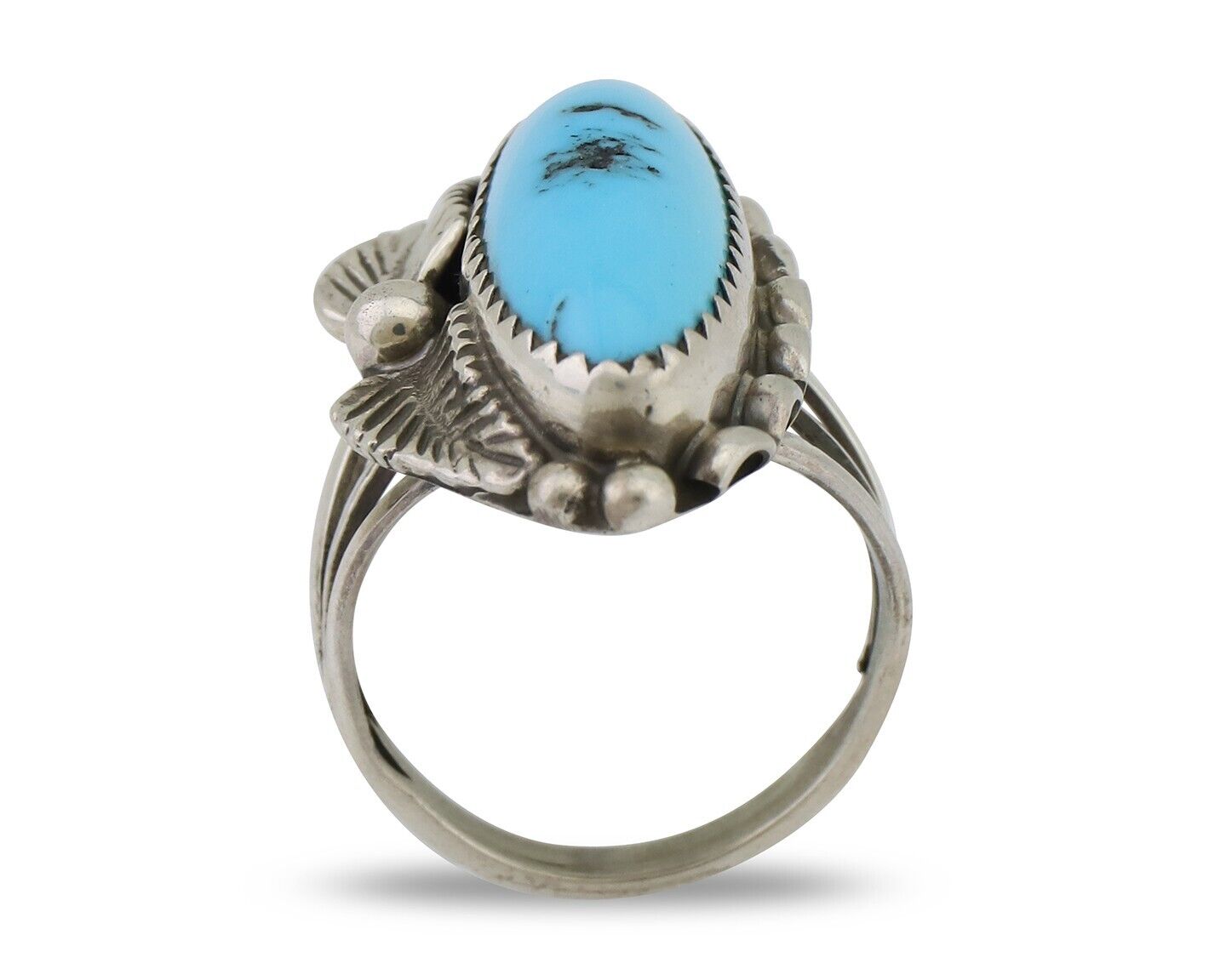 Navajo Ring 925 Silver Sleeping Beauty Turquoise Artist Signed SC C.80's