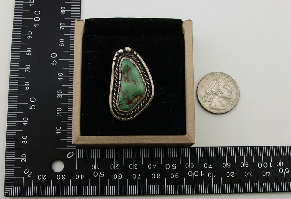 Navajo Ring 925 Sterling Silver Green Turquoise Native Artist C.80's