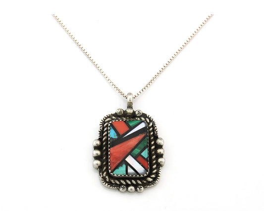 Navajo Necklace Sterling Silver Authentic Gemstone Signed The Blue Indian 1991