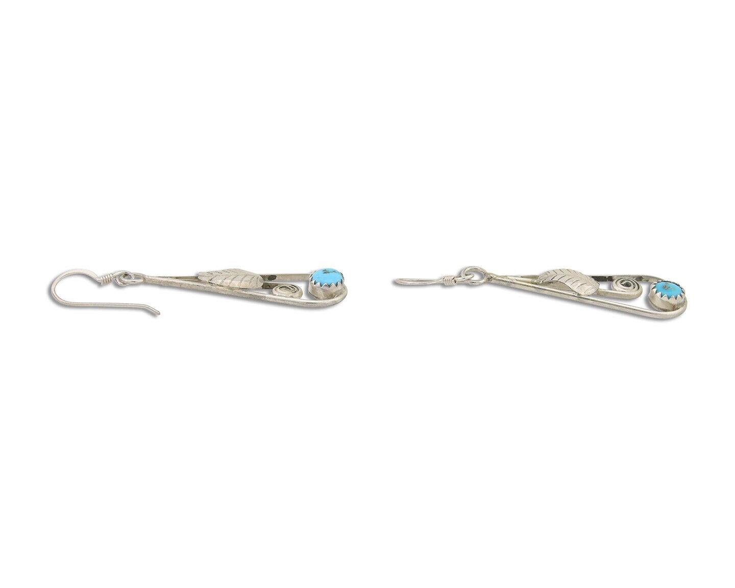 Navajo Dangle Earrings 925 Silver Natural Blue Turquoise Artist Signed JB C.80's