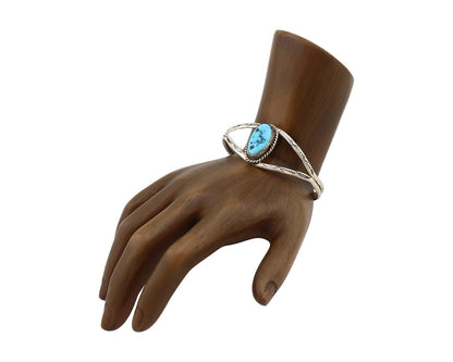 Navajo Bracelet 925 Silver Sleeping Beauty Turquoise Native American Artist C80s