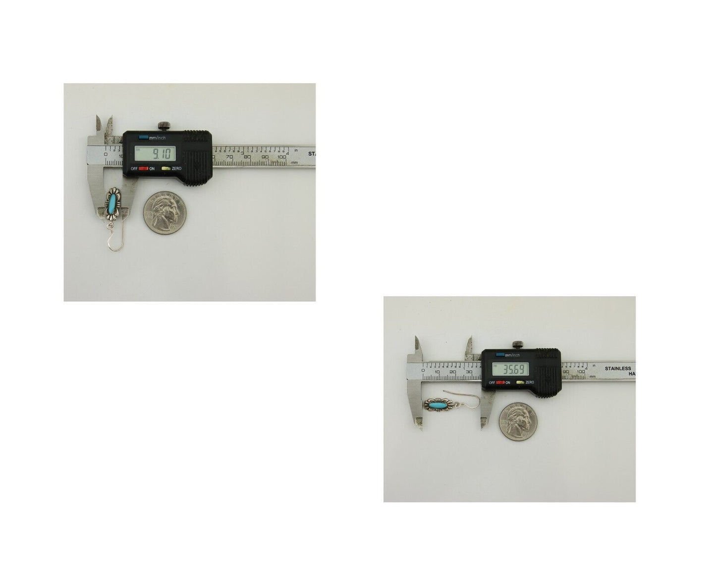 Navajo Dangle Earrings 925 Silver Blue Turquoise Artist Signed Square C.80's