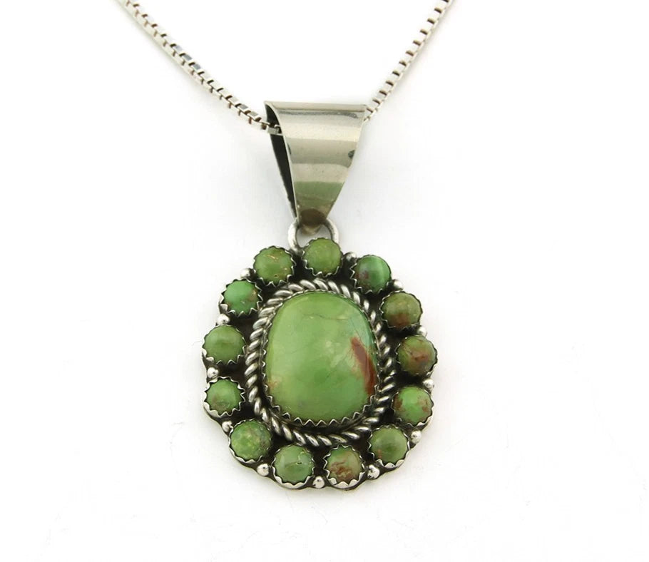 Navajo Necklace Sterling Silver Nalural Green Turquoise Signed Patrick Yazzie