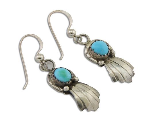 Navajo Earrings 925 Silver Blue Turquoise Artist Signed Kee Tsosie C.80's