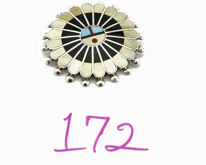 Zuni Signed Artist Victoria Unkestine Inlaid .925 SOLID Silver Tewa Pendant Pin