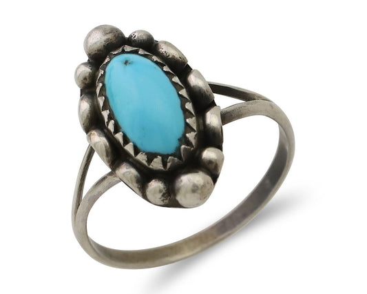Navajo Ring 925 Silver Sleeping Beauty Turquoise Artist Signed SC C.80's