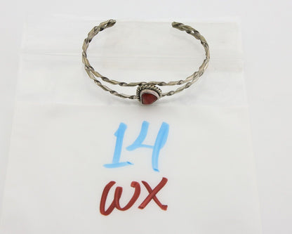 Navajo Bracelet .925 Silver Mediterranean Red Coral Cuff Native Artist C.80's