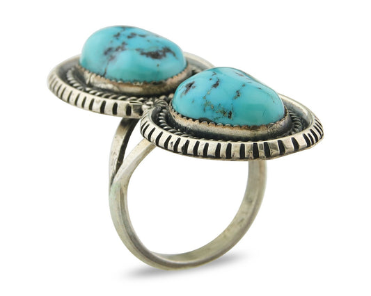 Vintage Navajo Ring 925 Sterling Silver Turquoise Signed Tom Willeto Size 7.5