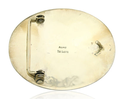 Navajo Belt Buckle 925 Sterling Silver Artist Signed Tim Guerro 2.5x3 in C.80's