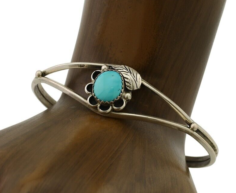 Navajo Handmade Bracelet 925 Silver Natural Blue Turquoise Native American C80's