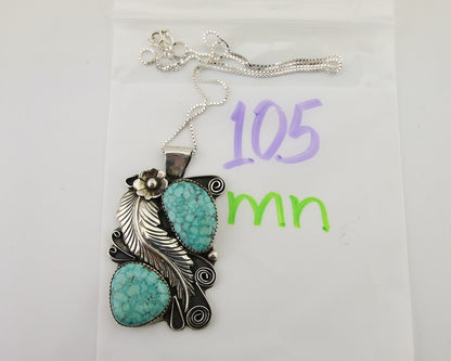 Navajo Necklace 925 Silver Natural Turquoise Artist Signed M Thomas C.80's
