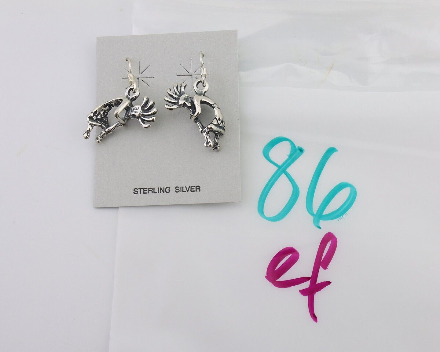 Navajo Kokopelli Dangle Earrings 925 Silver Native American Artist C.80's