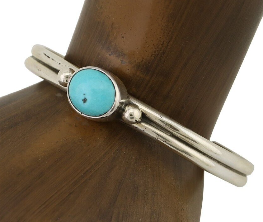 Navajo Cuff Bracelet 925 Silver Natural Blue Turquoise Native American C.80's