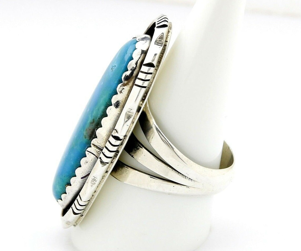 Navajo Museum Quality Handmade .925 Silver Large Natural Blue Turquoise Ring
