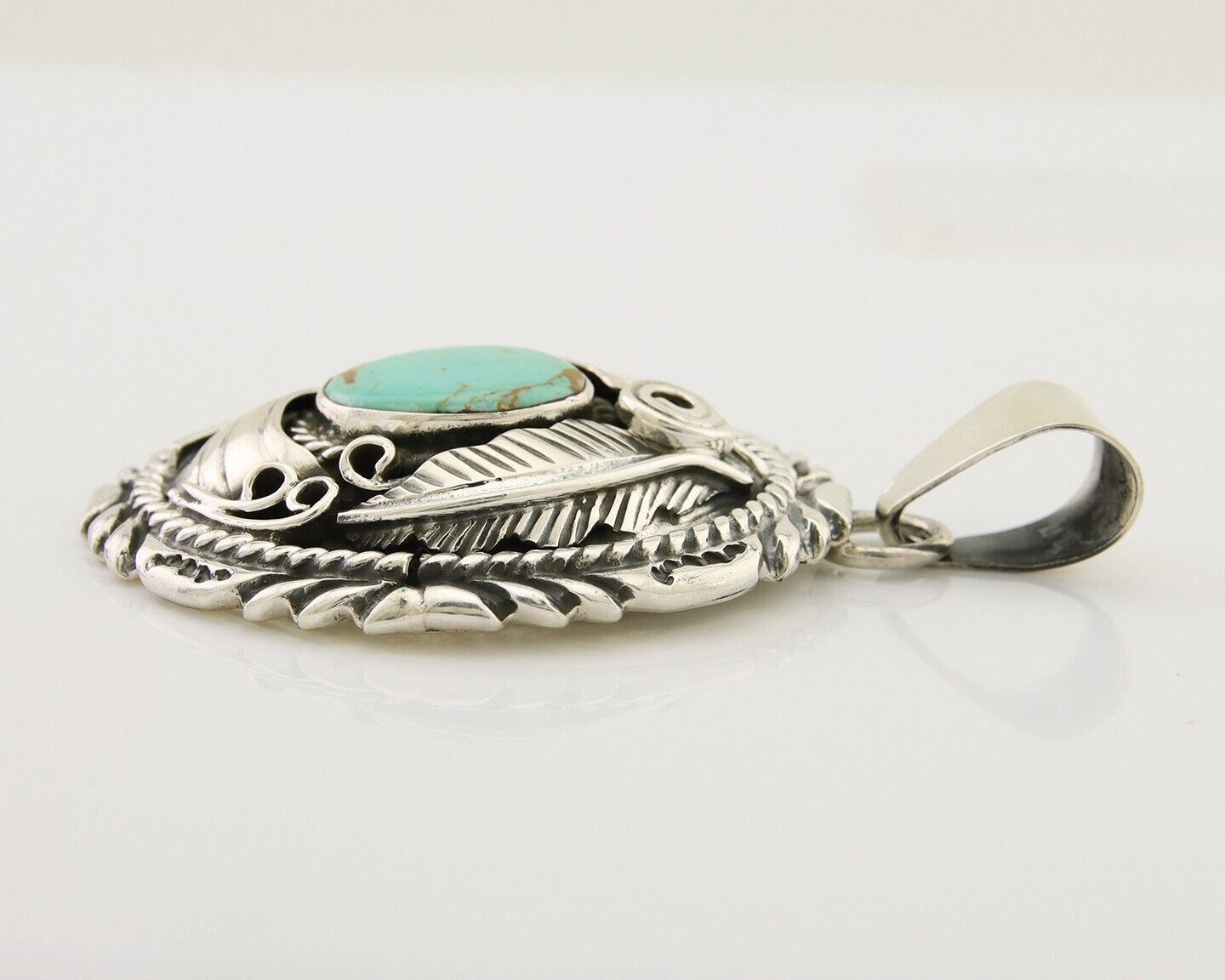 Navajo Pendant 925 Silver Natural Blue Turquoise Native American Artist C.80's