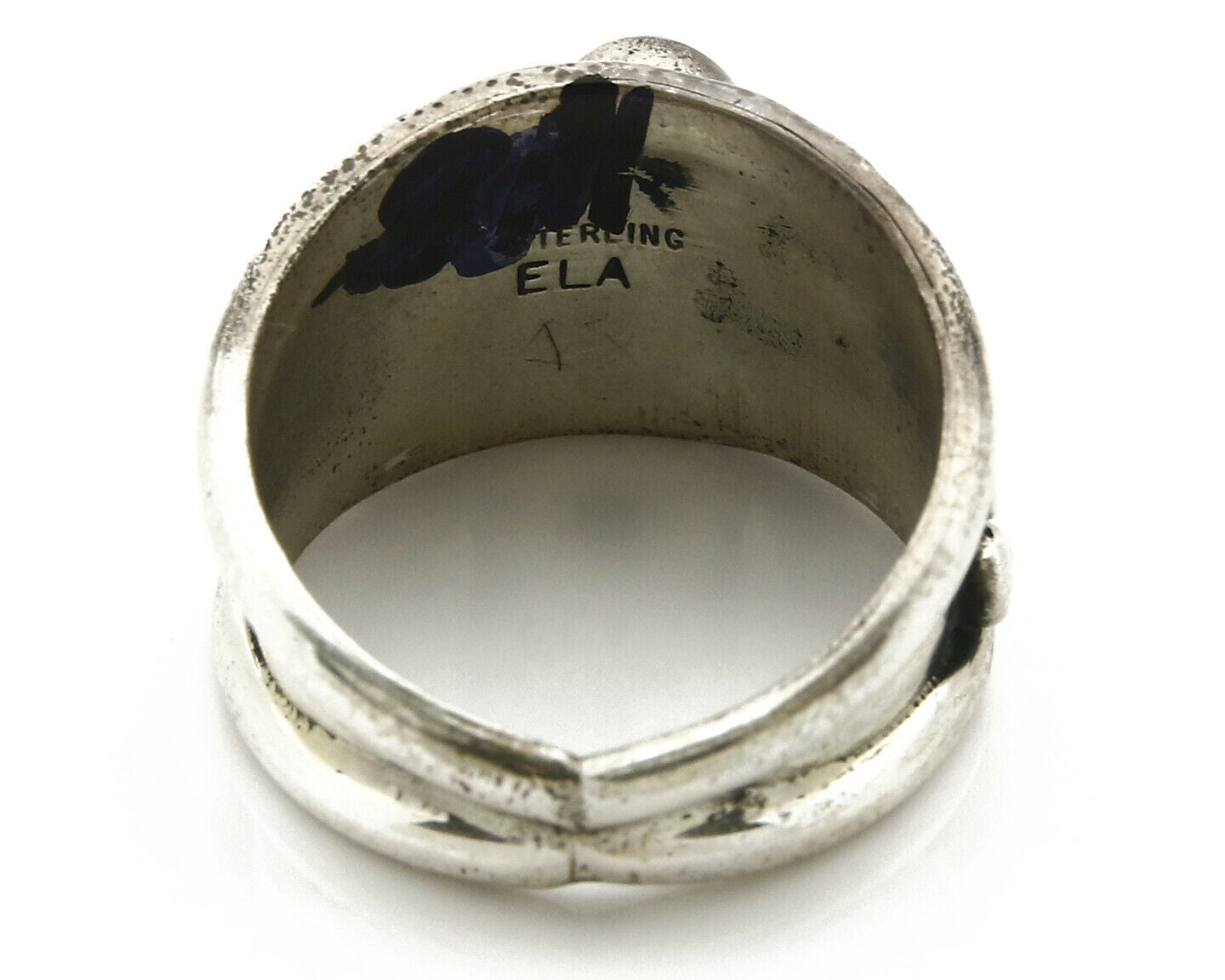 Navajo Ring .925 Silver Handmade Sleeping Beauty Turquoise Signed ELA C.80's
