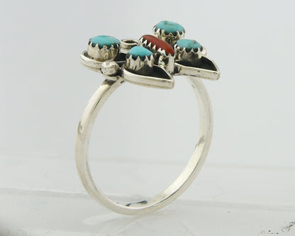 Navajo Butterfly Ring Sterling Silver Authentic Turquoise & Coral Size 6.25