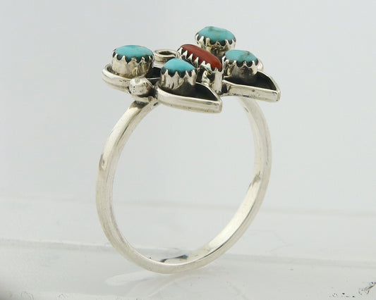 Navajo Butterfly Ring Sterling Silver Authentic Turquoise & Coral Size 6.25