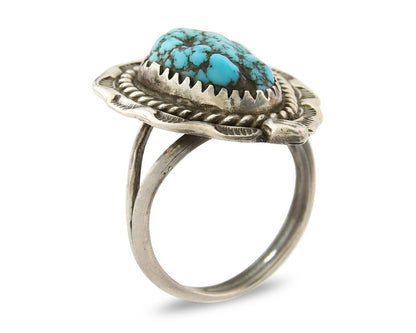 Navajo Ring 925 Sterling Natural Mined Blue Nugget Turquoise C.80's Size 6.5