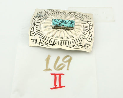 Navajo Belt Buckle 925 Sterling Silver Turquoise Artist Signed Tony Guerro C80s