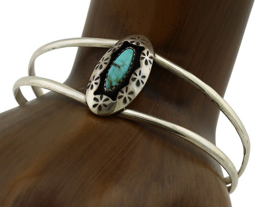 Navajo Bracelet 925 Silver Kingman Turquoise Artist Signed IJC C.80's