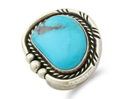 Navajo Ring 925 Sterling Natural Blue Turquoise Signed Ben S C.80's Size 8.0