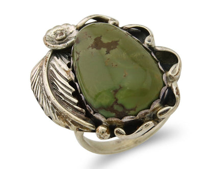 Navajo Ring .925 Sterling Green Turquoise Artist Signed Guerro C.80's