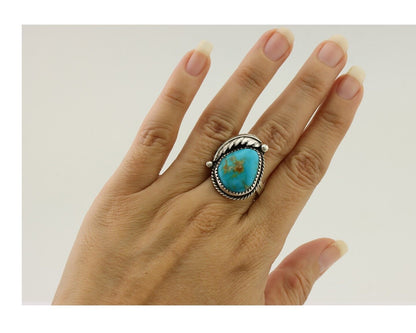 Navajo Ring 925 Silver Natural Kingman Turquoise Native American Artist C.80's