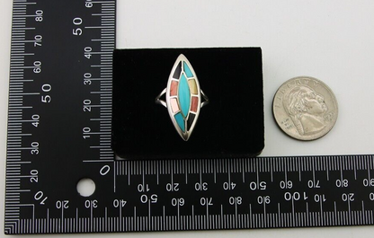 Navajo Ring 925 Silver Turquoise Shell Onyx Spiney Oyster Native Artist C.80's