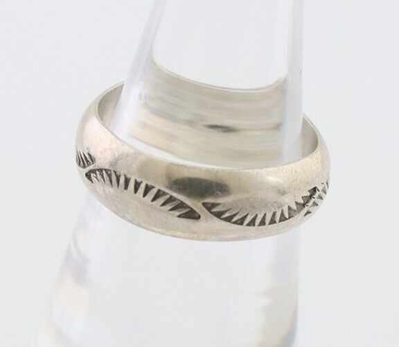 Navajo Hand Stamped Band 925 Silver 6.0 mm Signed Larry Chavez Size 6.5 C.80's