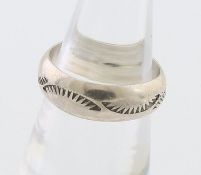 Navajo Hand Stamped Band 925 Silver 6.0 mm Signed Larry Chavez Size 6.5 C.80's
