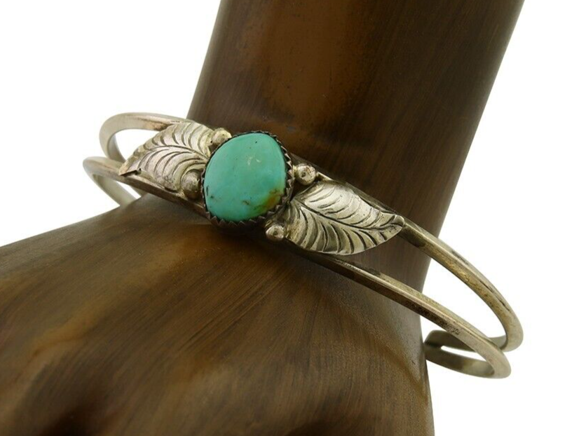 Navajo Cuff Bracelet Blue Turquoise 925 Silver Native Artist Signed BD C.80's