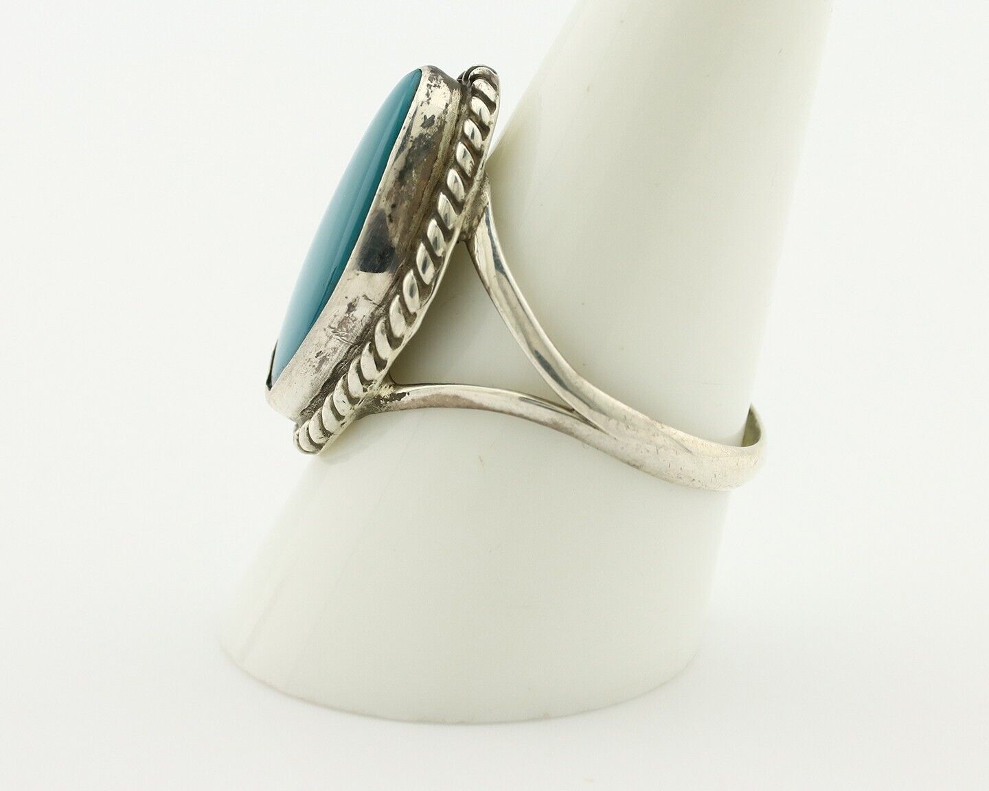 Navajo Ring 925 Silver Natural Turquoise Artist Signed Rabbit Stick C.80's