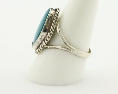 Navajo Ring 925 Silver Natural Turquoise Artist Signed Rabbit Stick C.80's