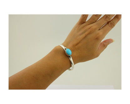 Navajo Cuff Bracelet Blue Turquoise 925 Silver Native American Artist C.80's