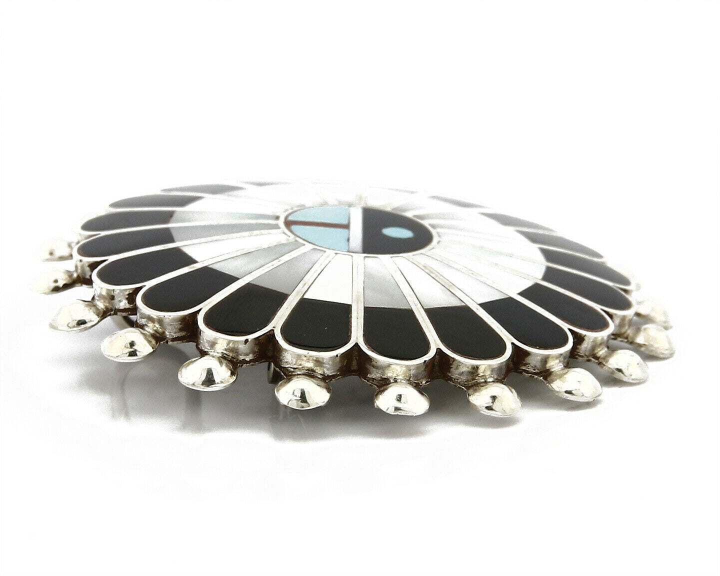 Zuni Signed Artist Victoria Unkestine Inlaid .925 SOLID Silver Tewa Pendant Pin