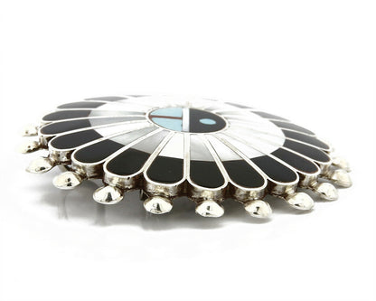 Zuni Signed Artist Victoria Unkestine Inlaid .925 SOLID Silver Tewa Pendant Pin