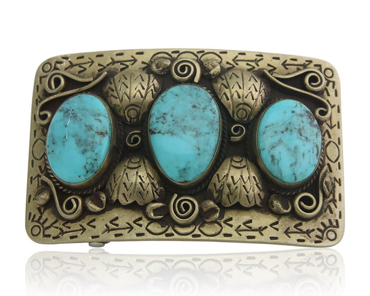 Navajo Belt Buckle .999 Nickel Handmade Artist Signed IJC 2.0x3.0 in C.1980's