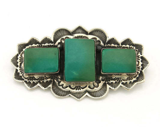 Navajo Handmade Pin Sterling Silver Turquoise Vintage Artist Signed B