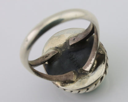 Navajo Ring 925 Silver Natural Green Turquoise Native American Artist C.80's