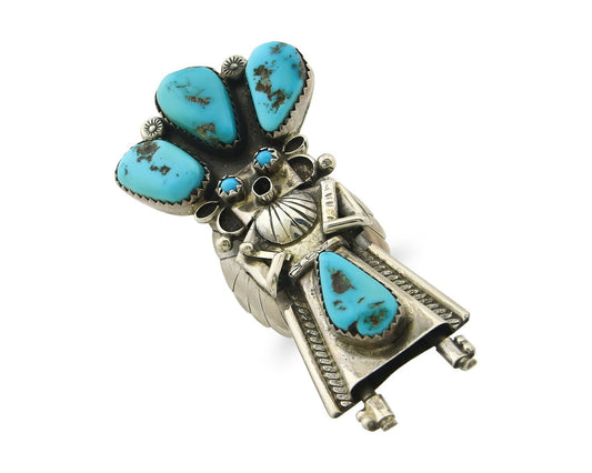 Vintage Navajo Ring 925 Sterling Silver Turquoise Handmade Signed OM Size 7.5