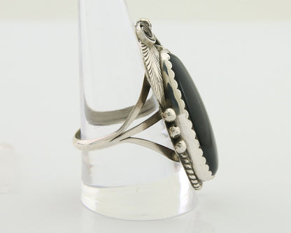 Navajo Handmade Ring 925 Silver Black Onyx Artist Signed Justin Morris C.80's