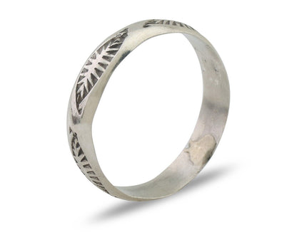 Navajo Hand Stamped Band 925 Silver 5.0 mm Signed Larry Chavez Size 8.5 C.80's