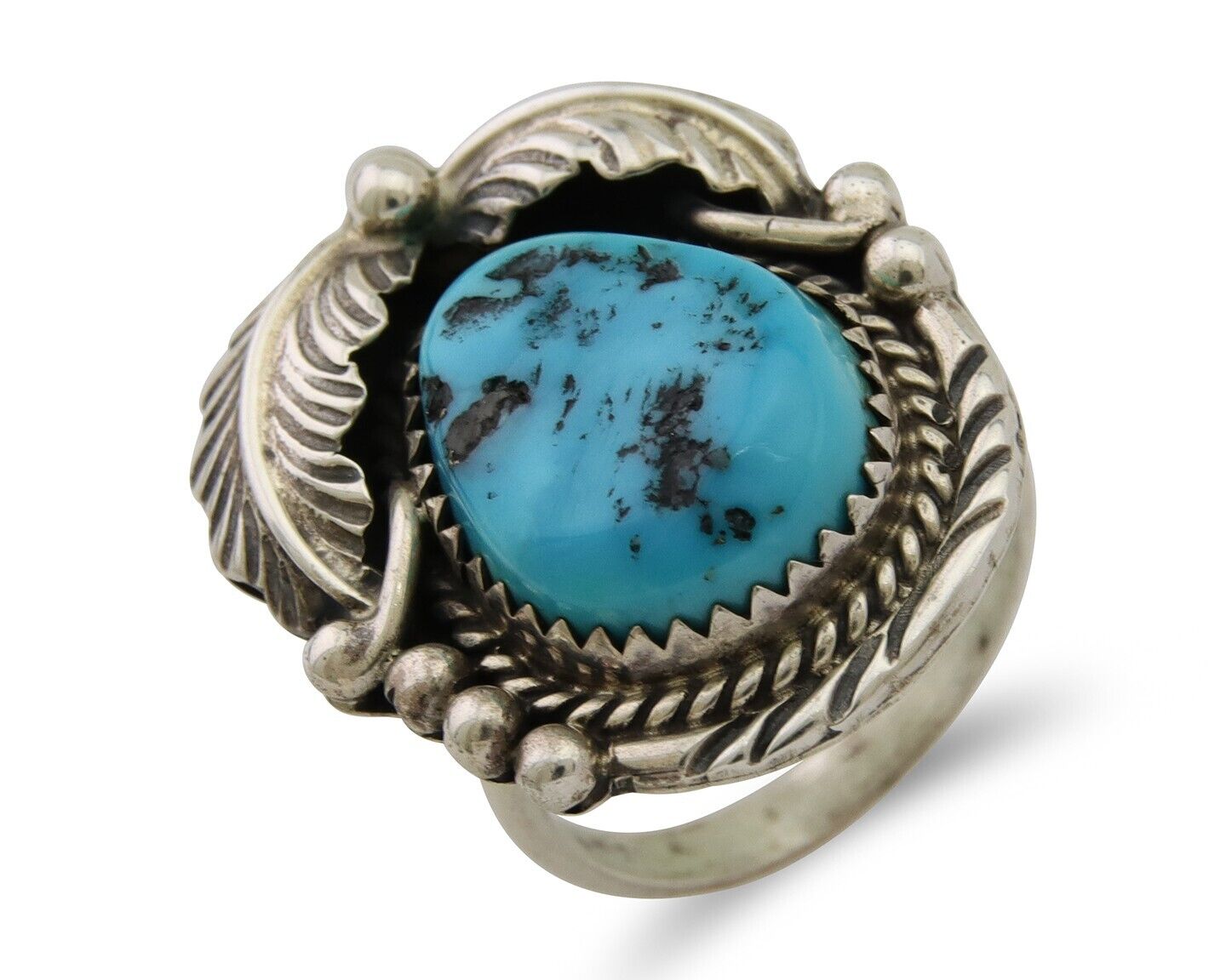 Navajo Ring .925 Silver Natural Slab Turquoise Artist Signed M. S. C.80's